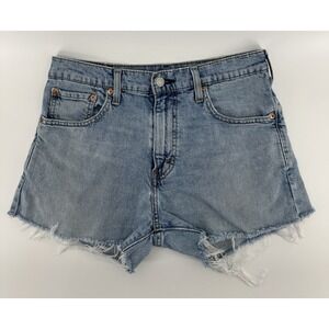 Levi's 517 Women's High Rise Cut Off Blue Denim Shorts Distressed Size 30W